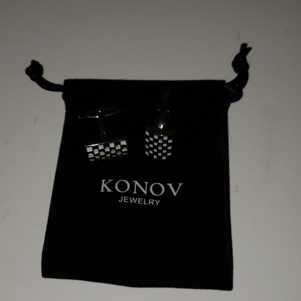KONOV Men's Rhodium Cufflinks - Picture 2 of 2
